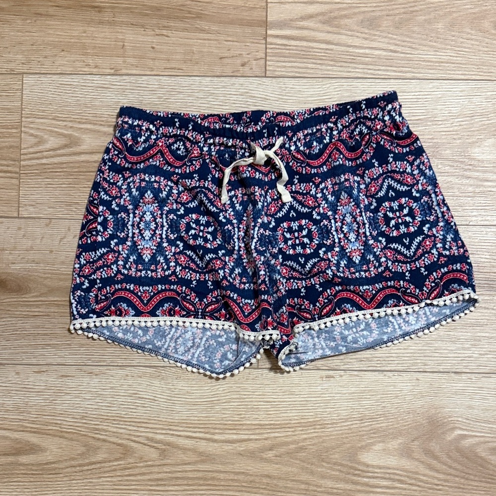 Cloud Chaser Navy Blue Printed Pom-Pom Trim Shorts